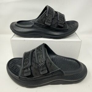 HOKA Ora Luxe Recovery Slides Womens Size 6 Black Adjustable Sandals 1134150